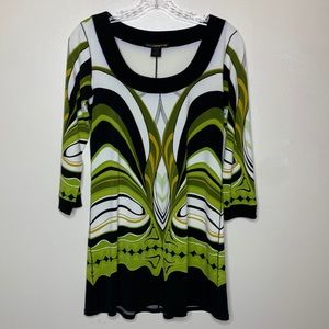 EVO VORRO Tunic Top Green & Black Psychedelic Groovy 70’s Inspired Small